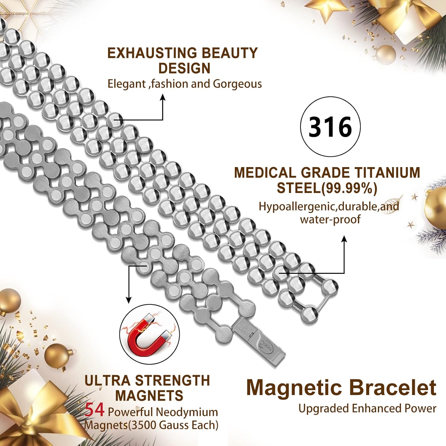 JEROOT Ultra Strength Magnetic Bracelets, Bracelet for Women and men, 3500-6000 Gauss Neodymium Magnets, Magnetic Field Therapy Jewelry Gift Comes With Adjustable Tools - Image 2