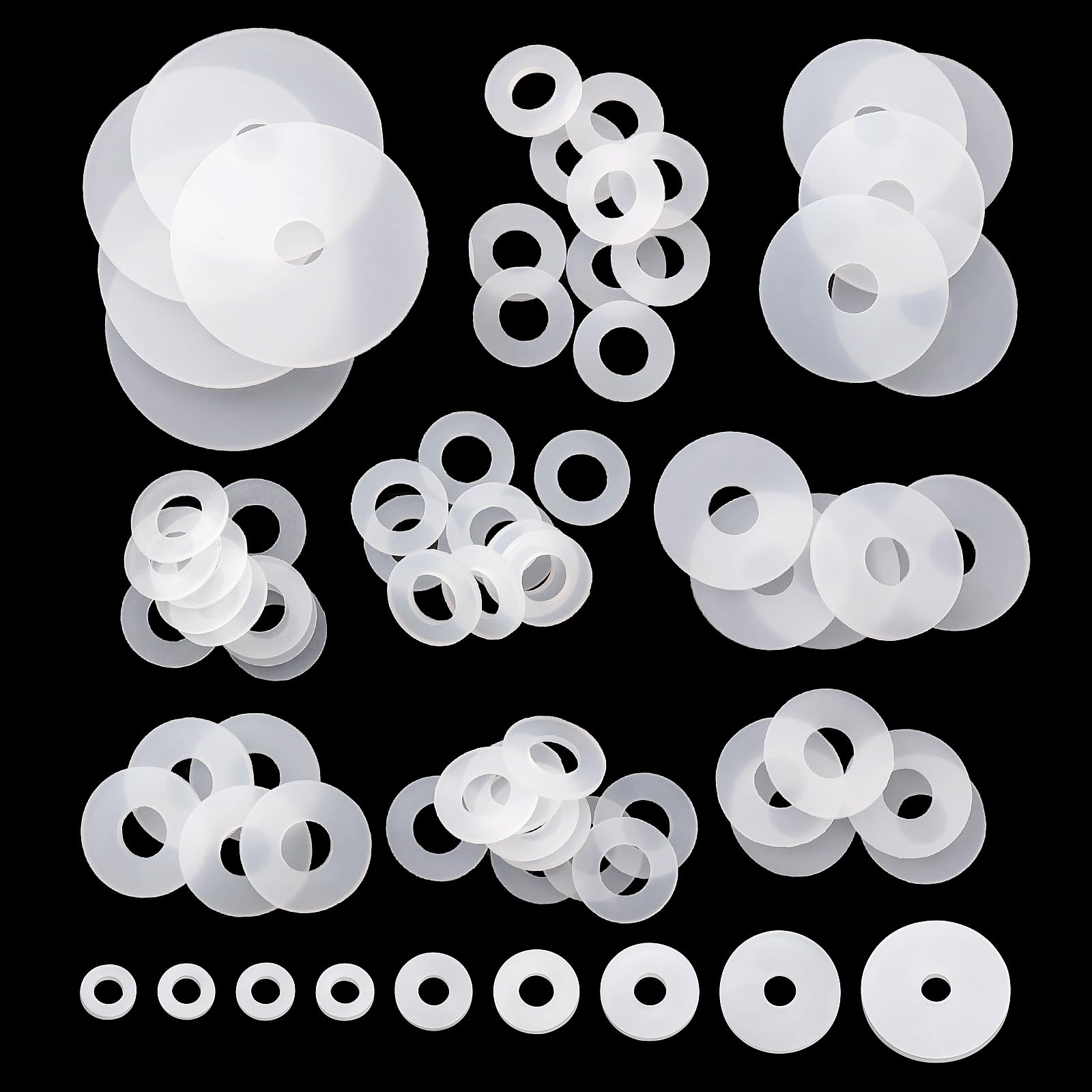 YIXISI 65 Pezzi M8 Kit di Rondelle Piatte in Silicone, Rondelle in Silicone Sigillatura, Rondella Piatta, per Bulloni/Rubinetti/Viti/Tubo da Giardino/Idraulici, Bianco