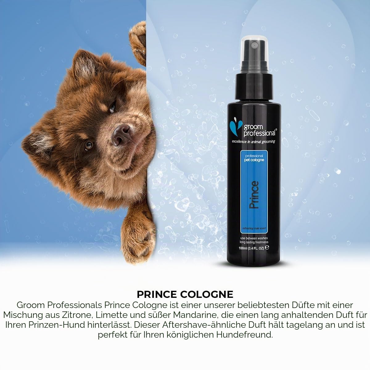 Groom Professional Prince Haustier-Parfüm, Exzellenz in der Tierpflege, Hundeparfüm mit einer Leichter Hauch von Moschus, enthält Kamille zur Beruhigung der Haut, hergestellt in Großbritannien, 100ml