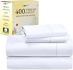 California Design Den Natural 100% Cotton Sheets Queen Size Bed Set - Soft 400 Thread Count Sateen, Queen Sheets, Deep Pockets with All Around Elastic for a Snug Fit, Cool & Durable Bedding - White