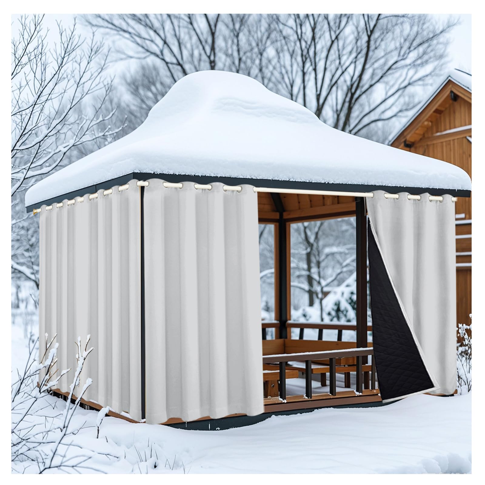 Outdoor Vorhänge Wasserabweisend B302×H213cm Verdickter Thermovorhänge Garten Vorhang UV Schutz Outdoor Vorhang mit Ösen Winddicht Blickdicht Vorhang Innen und Außen Gardinen,1 Stück