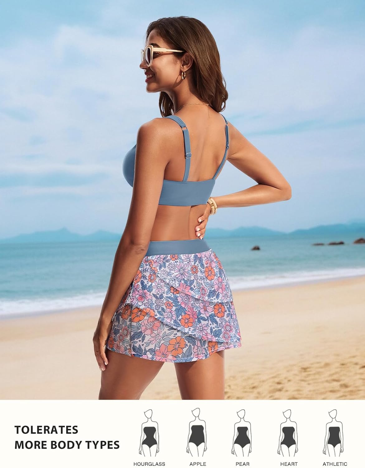 Hanna Nikole Womens High Waisted Bikini Sets, Modest Tummy Control Swimsuits, 2 Piece Bathing Suits Mesh Swim Skirt