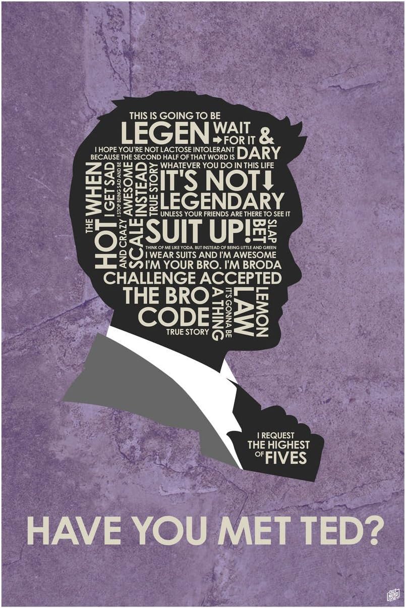 Barney Stinson Have You Met Ted? Giclee Art Print Poster from Typography Drawing by Pop Artist 12" x 18"