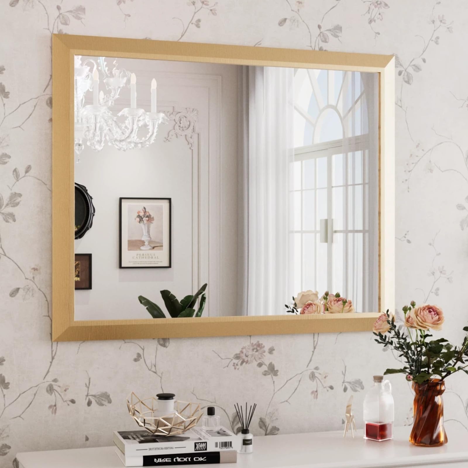Amorho large gold framed bathroom mirror