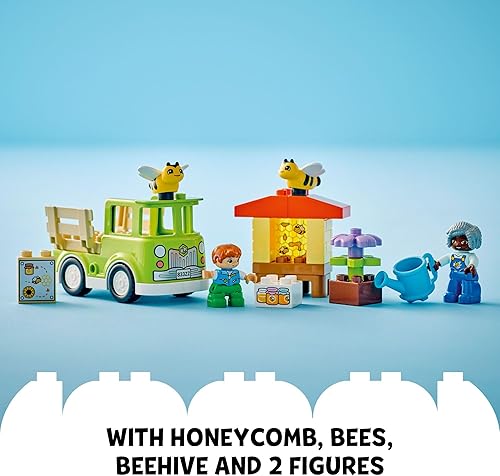 Miniatura 4 de LEGO DUPLO Town Caring for Bees & Beehives - Juguete de aprendizaje para niños preescolares, 2 figuras y un camión manejable, juguete STEM, juego