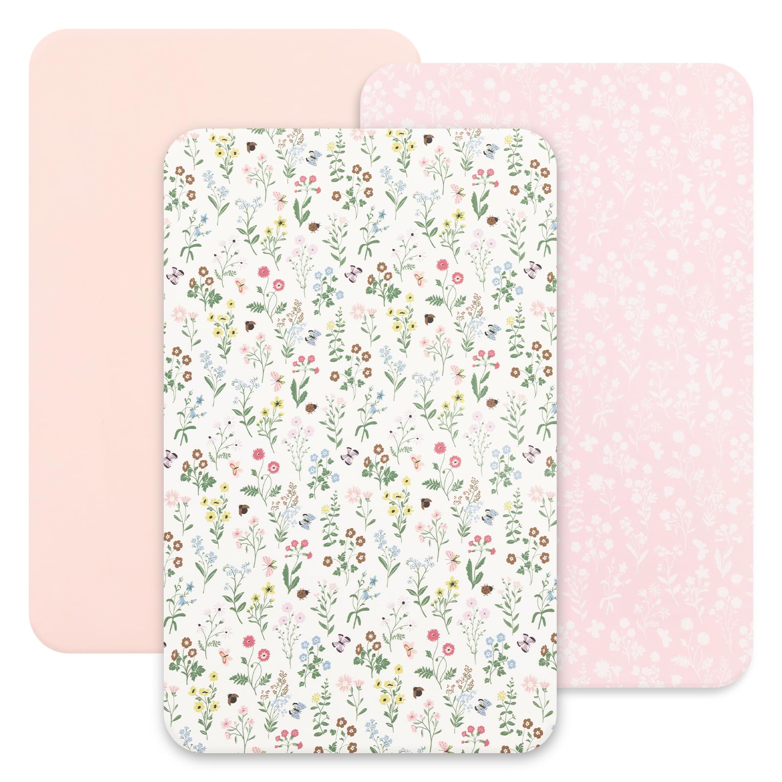 david's kids 3 Pack Mini Crib Sheets, Soft Breathable Premium Pack N Play Sheets for Baby Boys Girls Neutral, Playard and Mini Crib Mattresses, Garden