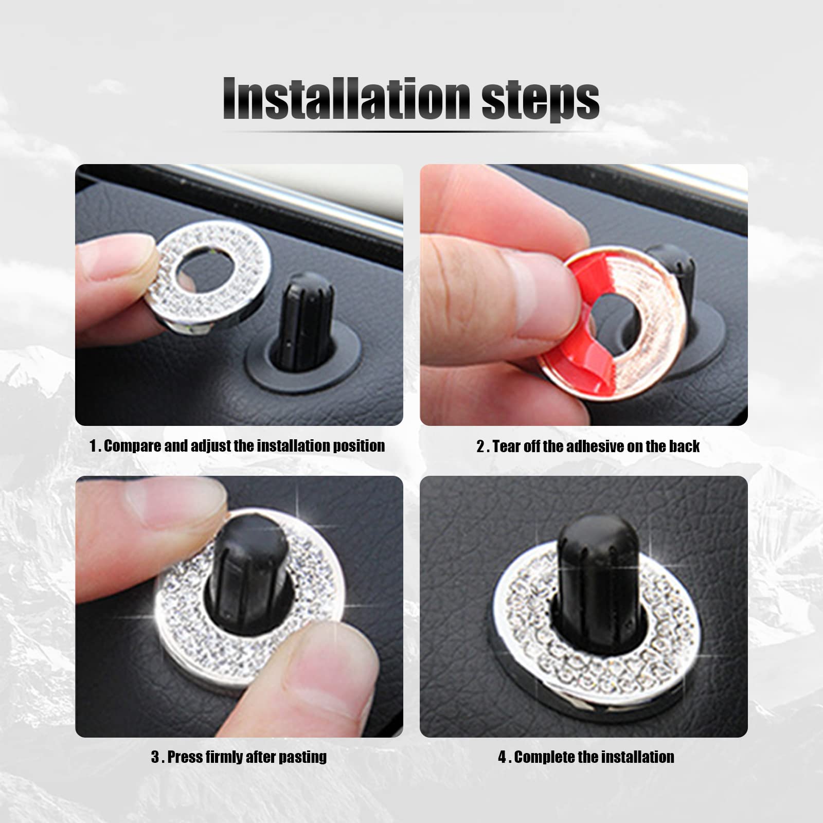 Fogfar Pack-4 Rhinestones Car Door Lock Cover Stickers, Bling Pull Rod Bolt Stickers, Car Door Bolt Cover Sticker Decoration Stickers, for Mercedes-Benz A/B/C/E Class GLK GLA GLC (White)