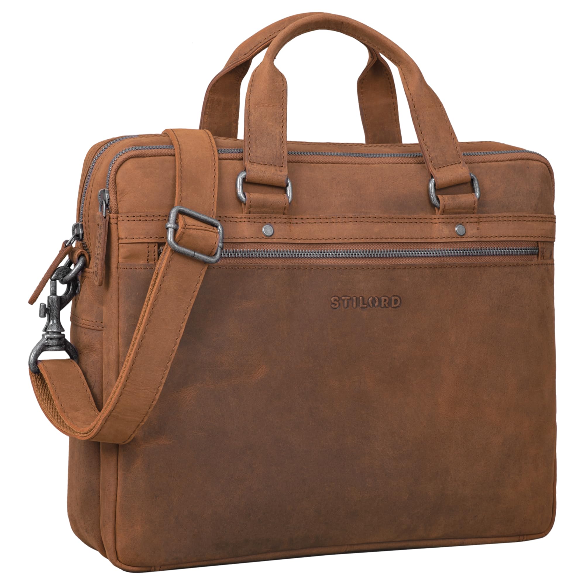 STILORD Brayson Businesstasche 15 Zoll Leder Laptoptasche Aktentasche zum Umhängen Trolley Aufsteckbar Echtes Vintage Leder Farbe:schwarz