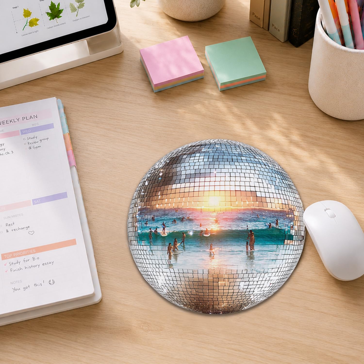 Coastal Beach Disco Ball Mouse Pad, Beach Office Decor, Funky Retro Disco Seaside Surf Beachy Ocean Mouse Pads Mousepads for Home Office Dorm Computer Desk Decor, 8.7x8.7 inches image 3