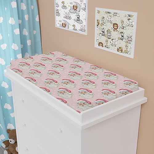 Miniatura 7 de Fundas para cambiador de pañales de Navidad con diseño de Papá Noel, copos de nieve de invierno, color rosa, para niños y niñas, suaves y elásticas,