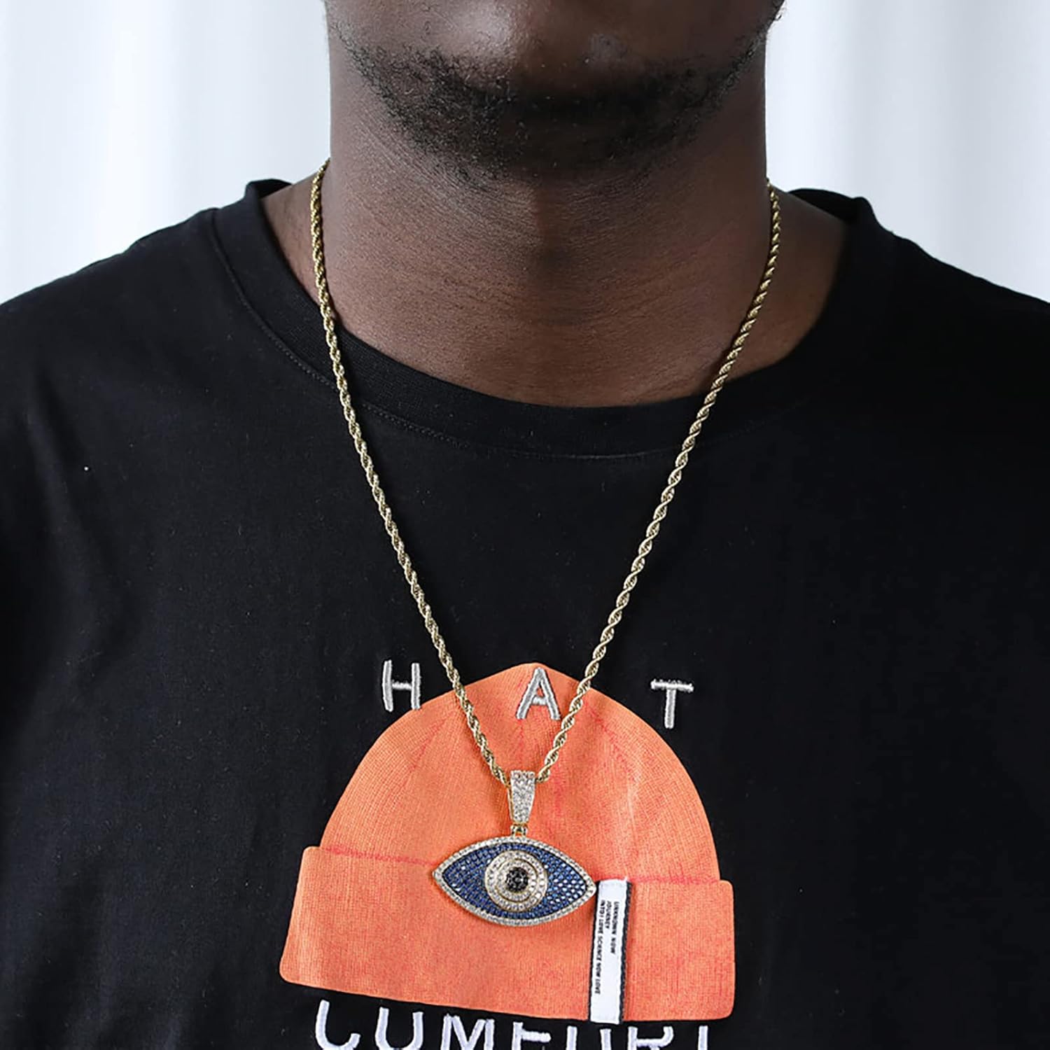 Miniatura 4 de IVY TAILI Collar de mal de ojo, chapado en oro de 18 quilates, dije helado con cadena de cuerda, circonita cúbica, diamante, colgante de oro, dije