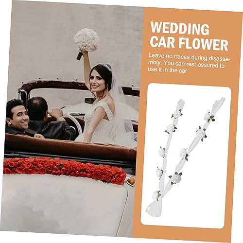 Miniatura 3 de DECHOUS 3 juegos de cinturón de coche de boda decoración de coche boda flor cinturón flores adornos verdes decoraciones boda fiesta falsa rosa
