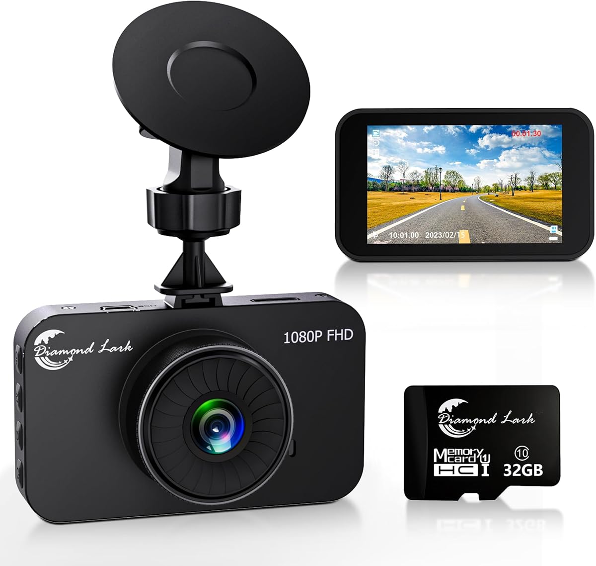 1080P Full HD Dash Camera for Cars, Diamond Lark Dash Cam Front with 32G SD Card, 3”LCD Screen, 170°Wide Angle, Dashboard DashCam with Loop Recording, HDR, Night Vision, G-Sensor, Parking Monitor : Electronics