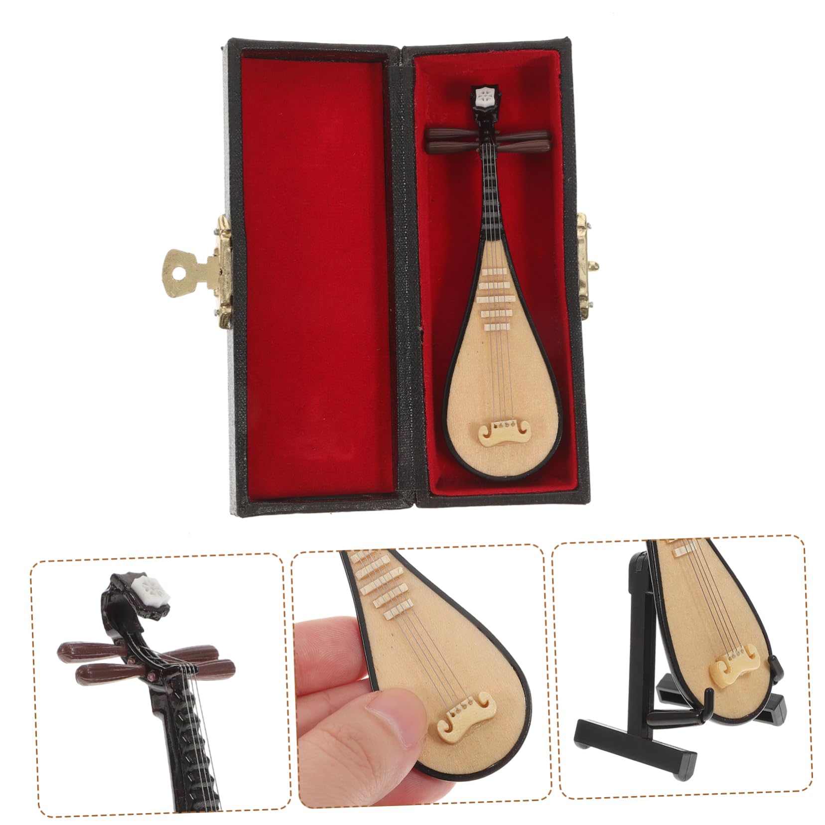 Vaguelly Modèle Miniature de Pipa Instrument de Musique Compact et Léger en Bois et Plastique Accessoire Unique pour Décoration et Photographie