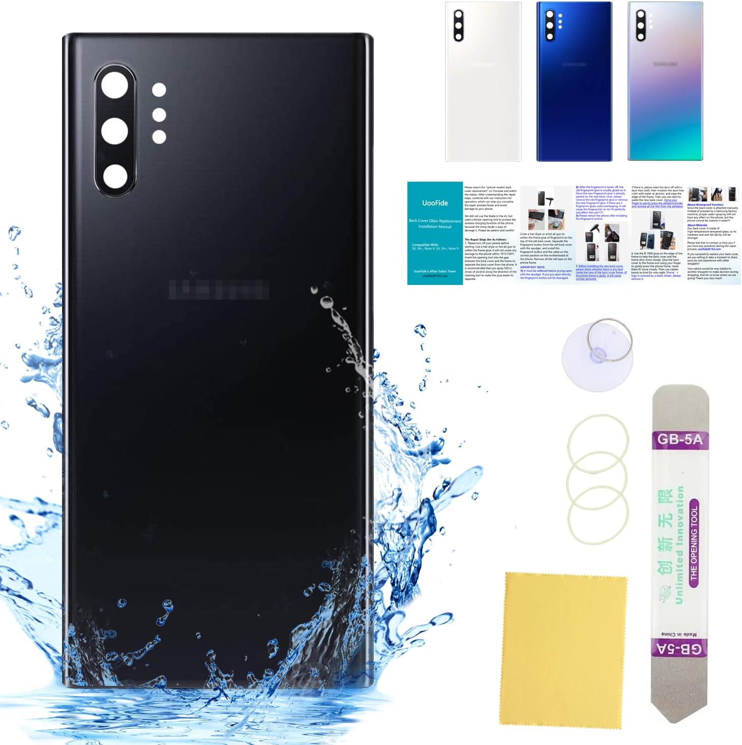 Compatible for Samsung Galaxy Note 10+ Plus Back Glass Cover Replacement 6.8-Inches SM-N975U All Carriers with Installation Manual + Repair Tool Kit (Aura Black)