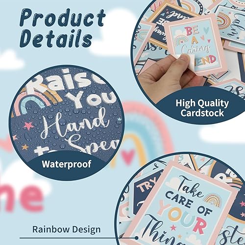 Miniatura 3 de Class Rules - Decoración de tablón de anuncios, diseño bohemio, arco iris, reglas motivacionales, tablón de anuncios, comportamiento, buenos hábitos