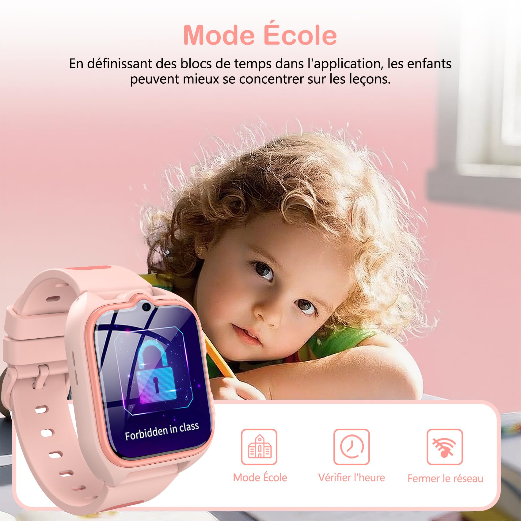IOWODO Montre Connectée 4G pour Enfants GPS, Appels Vidéo, SOS, Lampe Torche LED, Mode Classe, Jeux, Appareil Photo, étanche IP68, Cadeau et Jouet pour Filles et Garçons