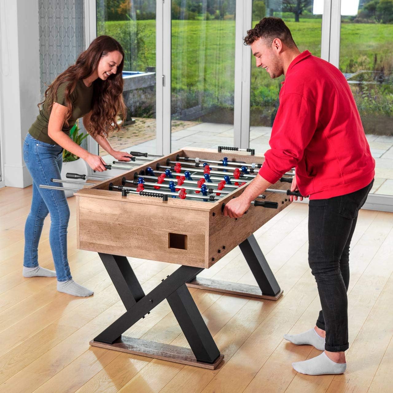 Pinpoint Foosball Table | Regulation-Size Laminated Game Table with Chrome Steel Rods & Polypropylene Handles | Durable Family Game for Home or Game Room
