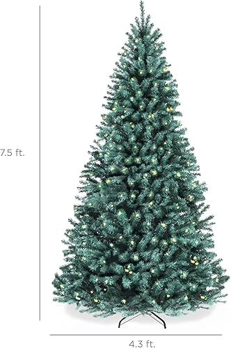 Miniatura 2 de Best Choice Products Árbol de Navidad de abeto azul preiluminado, decoración artificial con bisagras completas, 420 luces incandescentes blancas