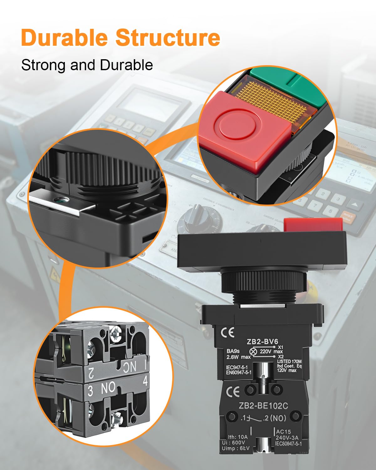 2Pack Double Head Push Button with Signal Lamp Start/Stop Switch Compatible with Distribution Boxes Control Consoles Industrial Equipment Control Panels and Automation Systems Replace XB2-EW8465