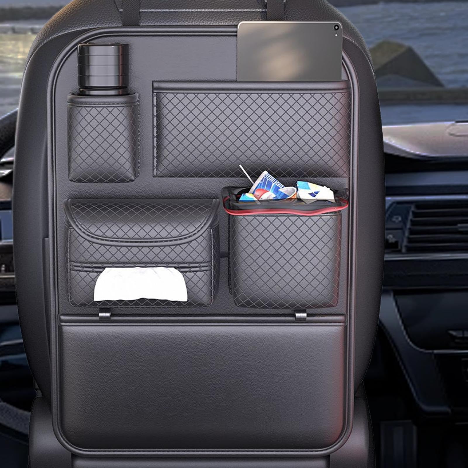 Organizzatore Per Sedile Posteriore 'Auto Portaoggetti Retro Auto con | Tasche Regolabili Risparmio Spazio per Bottiglia d'Acqua e Occhiali da Sole