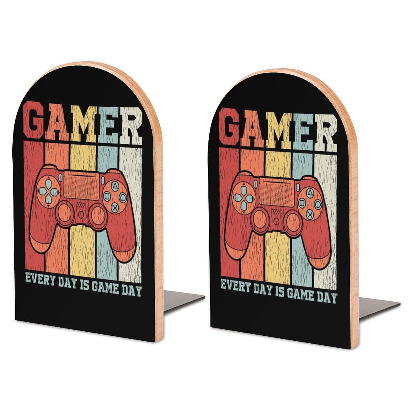 Style 8 Gamer Tipografía Sujetalibros de Madera Grandes para estantes Soporte para Libros Antideslizante para el hogar Oficina Escuela Soportes para Libros Resistentes para Libros Pesados 1 par