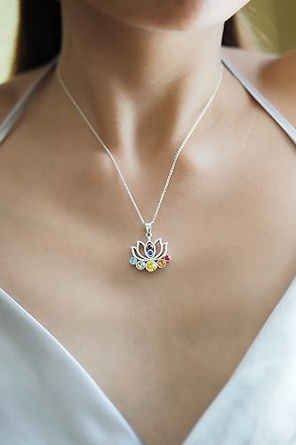 Miniatura 4 de Collar de chakra de flor de loto con piedras de cristal para energía, flor, nuevos comienzos, para mujeres, cadena de plata, antideslustre, embalaje