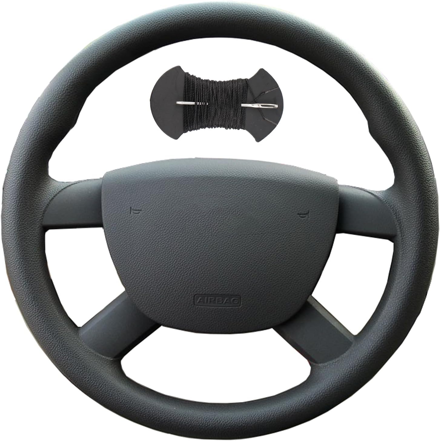 Car Steering Wheel Cover Microfiber Leather Stitch Wheel Wrap Fit for Ford Kuga Focus 2 C-MAX Transit 2005 2006 2007 2008 2009 2010 2011,Black