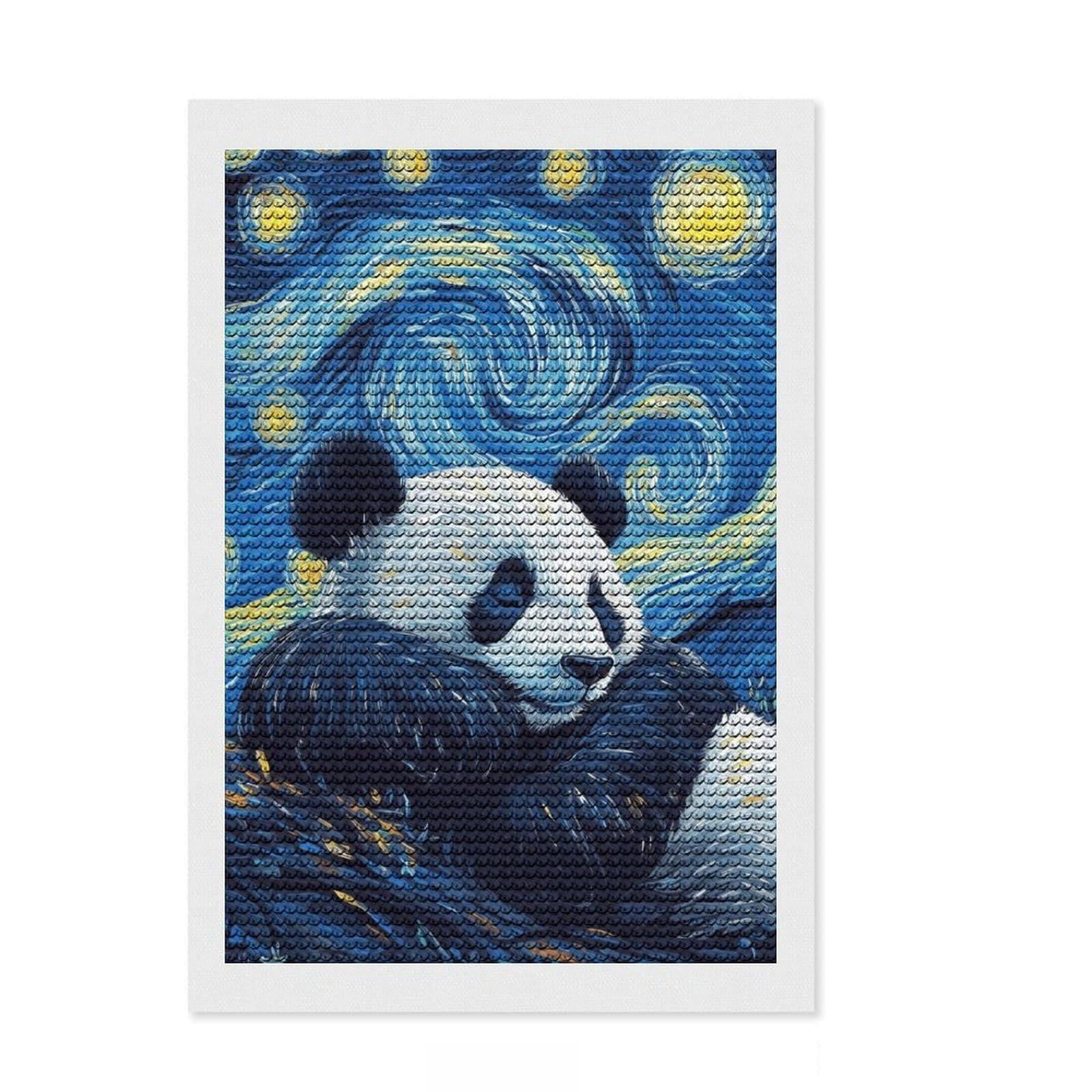 Junmoney Panda Starry Night Diamond Painting Set 8"x12", Gift Idea, for Women, with Tool Kit, Boho Decor, Stress Relief Craft, Adhesive Canvas