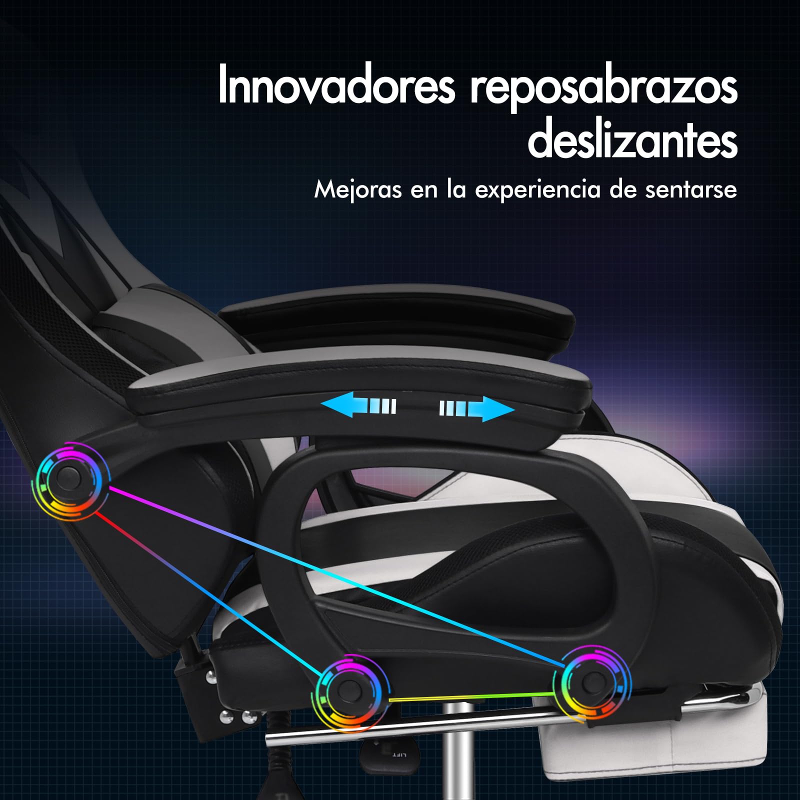 ALFORDSON LED Silla Gaming, Silla Gamer con Masaje de 8 Puntos, Silla de Ordenador Ergonómico con Iluminación RGB con Soporte Lumbar y Reposacabezas, Altura Ajustable, Blanco