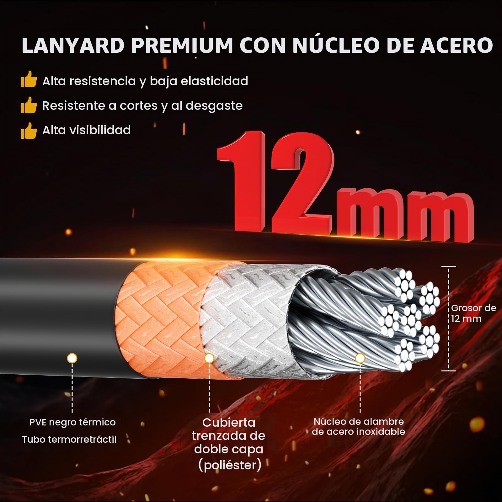 Flip Line Kits con núcleo de cuerda de acero, cordón de acero con mosquetón de triple cierre, cuerda de escalada ajustable para trepar árboles, podadores de árboles, protección contra caídas
