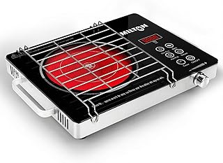 MILTON Classic 2200 Watt Infrared Cooktop with Crystal Glass & Touch Panel | 4 Pre set cooking Modes | Stir-fry | BBQ | Hot Pot | Steam | 60°C to 600°C | Digital time & Watt display - Classic SIlver