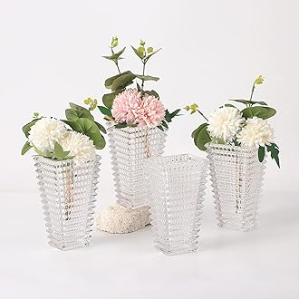 MCMCNCUIU Crystal Vases, Small Vases, Set of 4 Clear Glass Vases, Flower Vases for Centerpieces, Modern Vases, Vintage Vases for Living Room, Bedroom, Kitchen, Dining Table, Shelf, Wedding, 6 Inches