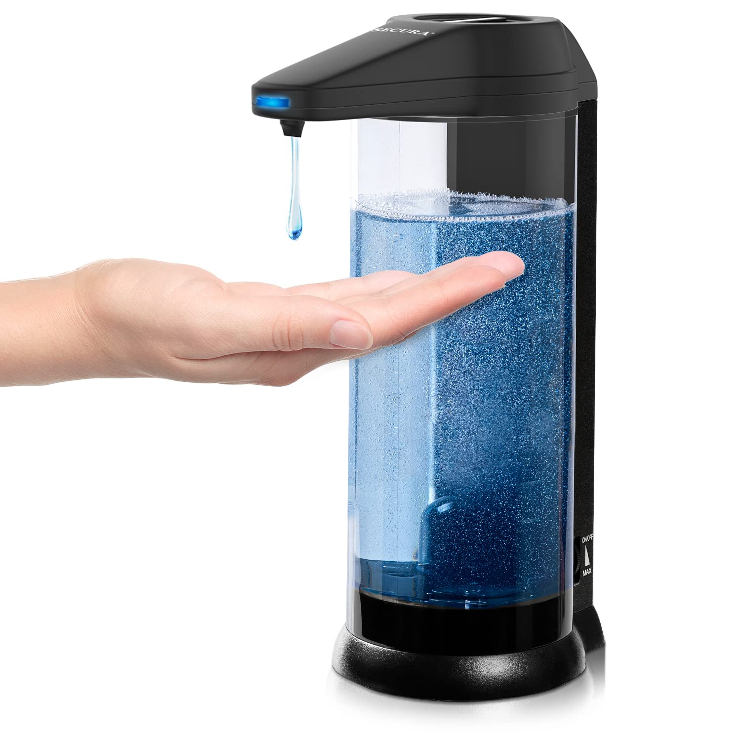 Secura 17oz Automatic Liquid Soap Dispenser, Touchless Battery Operated Hand Soap Dispenser with Adjustable Soap Dispensing Volume Control Dial, Perfect for Commercial or Household Use (Black)