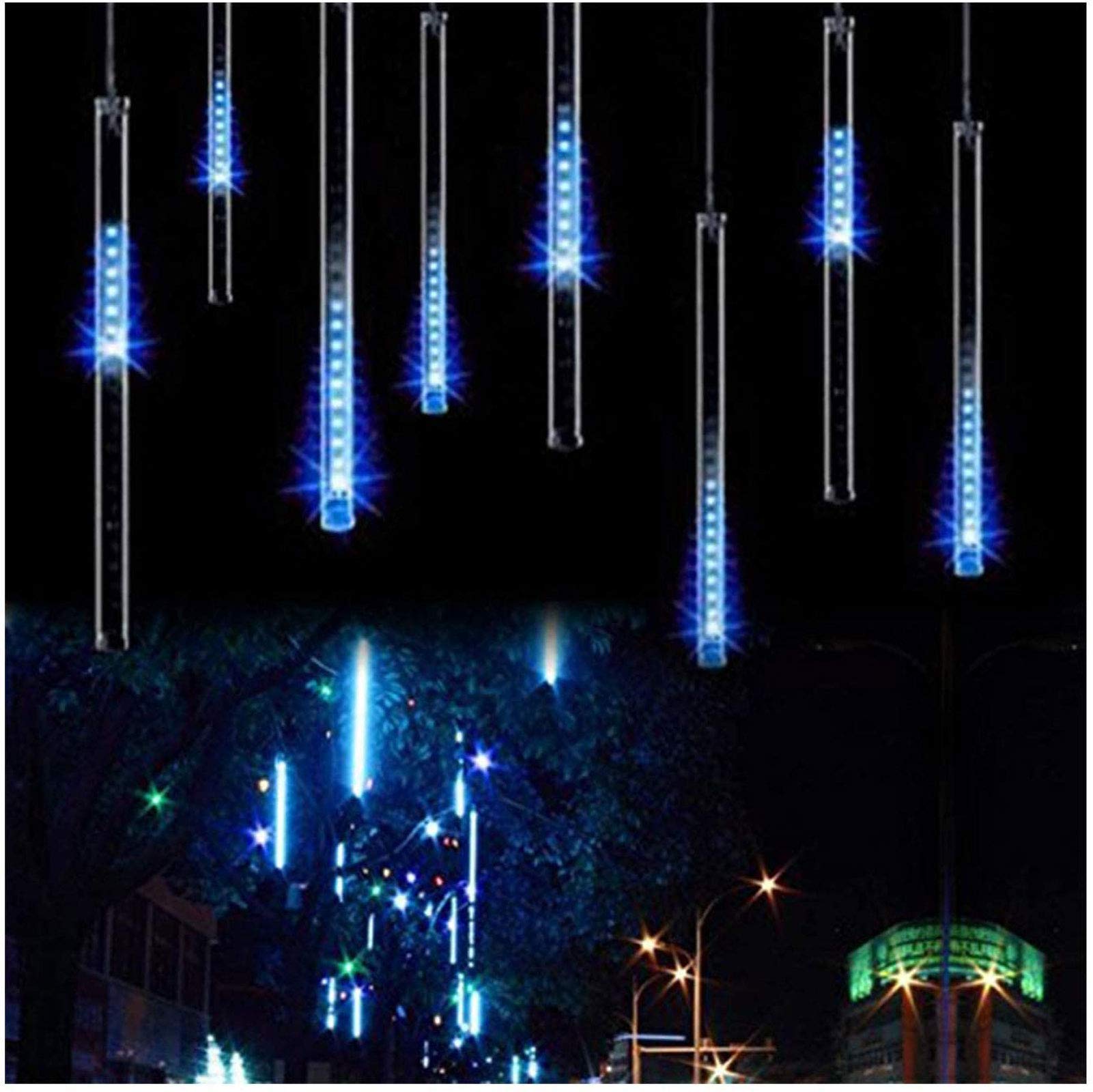 String Lights, Waterproof LED Meteor Shower Lights Plug in - 288 LEDs 50cm 8 Tubes Falling Raindrop Fairy String Light for Holiday Party Christmas Garden Xmas Tree Decor