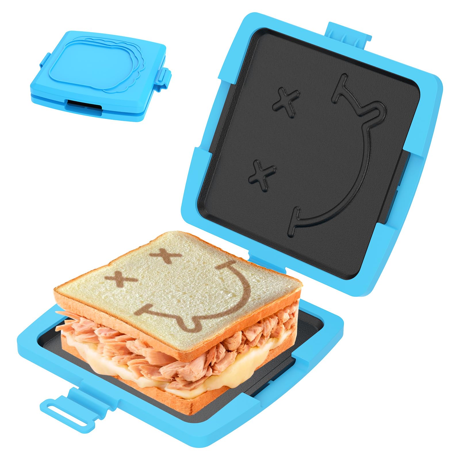 Anihet Microwave Toastie Sandwich Maker with Adjustable Silicone Straps Wireless Toastie Maker Nonstick Plate Heatwave Technology Sandwich Toaster for Cooking Delicious Crispy Sandwiches (B-Blue)