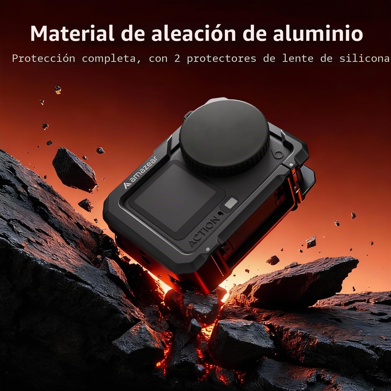 AMAZEAR Jaula para dji Osmo Action 6, Action6 Pro Accesorios Cage/Case, Funda Protectora Multifunción de Marco Utilitario, Carcasa de Aluminio Más Fuerte con Tapas de Lente de Silicona Suave,Negro