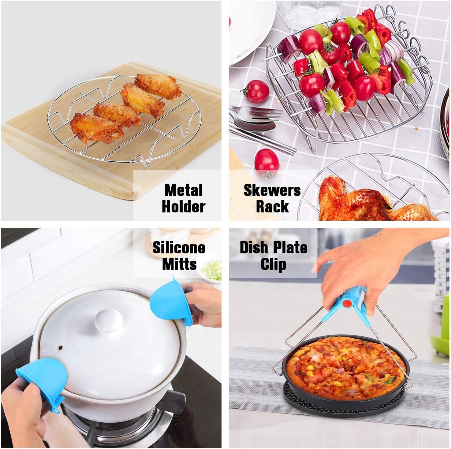 17 Pcs Air Fryer Accessories with Recipe Cookbook Compatible with Growise Phillips Cozyna Fit All Air Fryer 3.2QT - 5.8QT, 7in Deep Fryer Accessories: Home & Kitchen