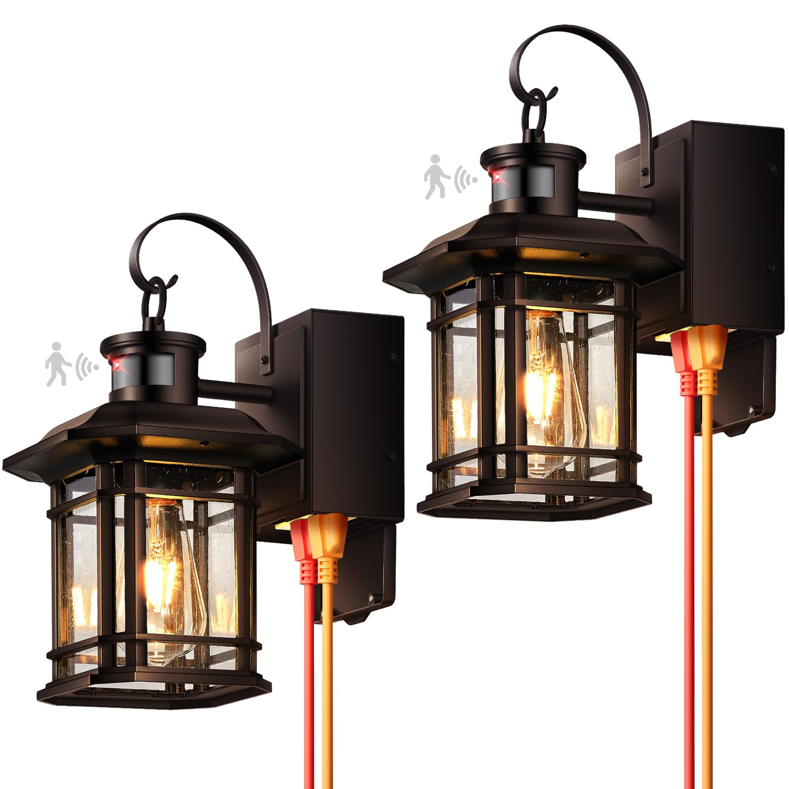 OPAXIS 2 Pack Porch Light with GFCI Outlet, Dusk to Dawn Motion Sensor Outdoor Wall Lights with Outlet, Bronze Outdoor Light Fixture, Waterproof Outside Sconce Lights for House Garden Patio Garage