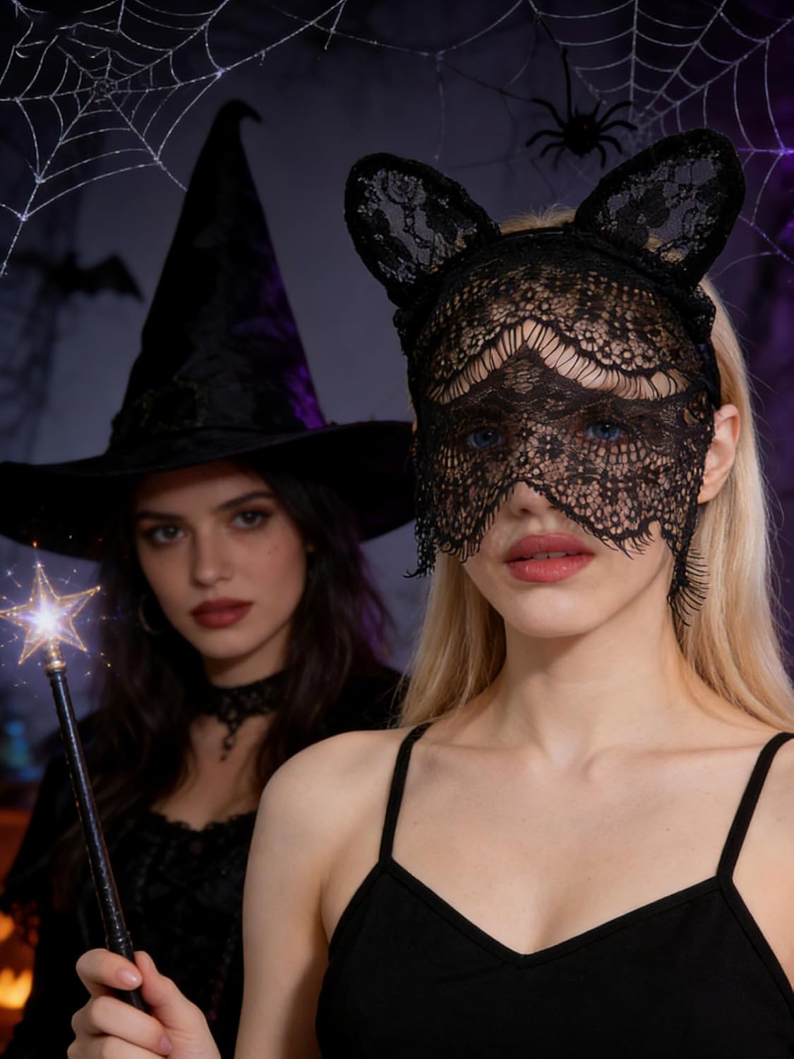 KIPETTO Women Cat Ears Headband with Lace Veil Sexy Black Lace Headwear for Halloween Cosplay Wedding Birthday Party - Image 6