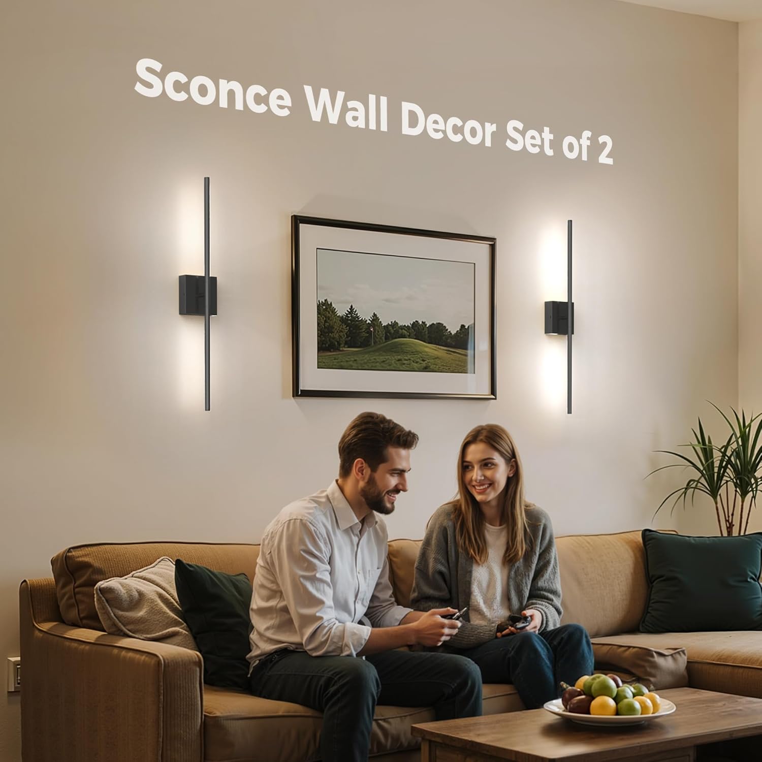 L LOHAS LED Battery Operated Wall Sconces Set of 2, Battery Wall Sconce 10000mAh, Black Rechargeable Sconces 6000K, 28.3 Inch Wireless Wall Lights, Sconce Wall Decor for Bedroom, Living Room