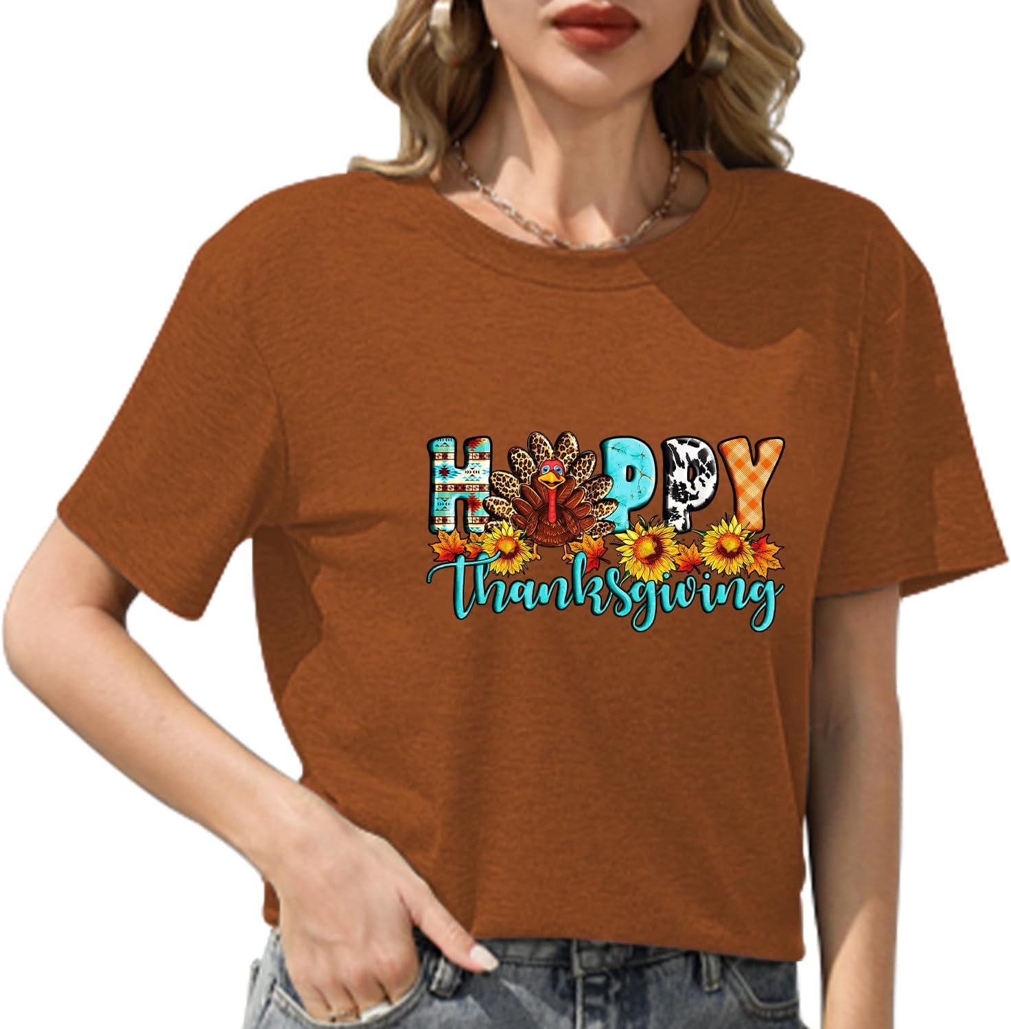 Happy Thanksgiving Day Shirt Women Funny Turkey Graphic Shirts Autumn Halloween Tee Tops - Image 2