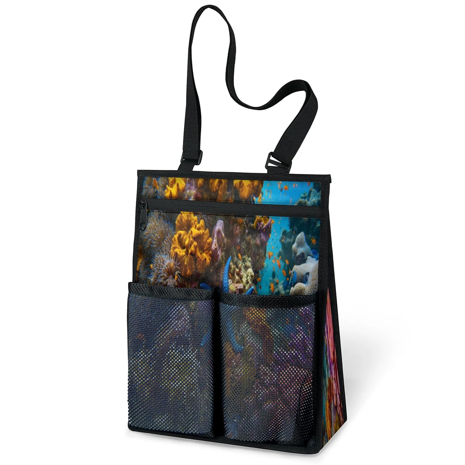 Ourtheme Ocean Starfish Coral Portable Shower Bag for Travel Gym Camp Beach Tote Shower Caddy Bags Hanging Toiletry