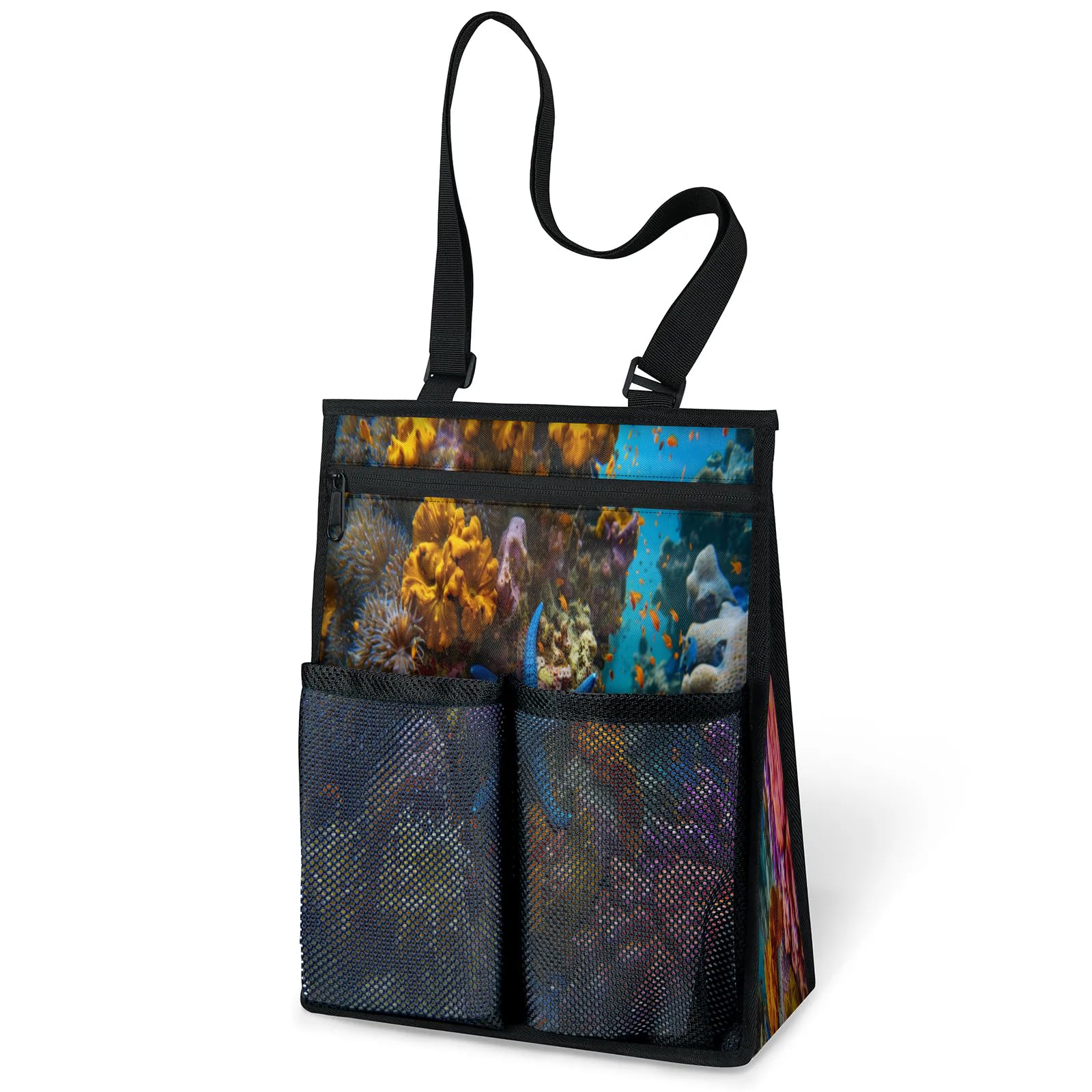 Ourtheme Ocean Starfish Coral Portable Shower Bag for Travel Gym Camp Beach Tote Shower Caddy Bags Hanging Toiletry