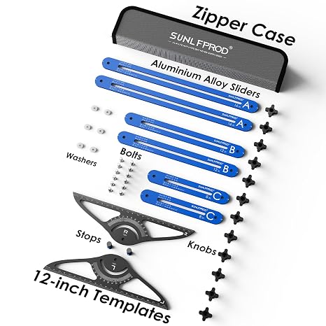 Stair Tread Template Tool - Dual Solid Nut Locking Stair Tread Tool Jig, Stair Measuring Tool Jig, Stair Step Scribe Tool, Stair Template, Stair Gauge Tool (Blue-Gray)