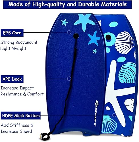 Vista 72 de Goplus Tabla de cuerpo ligera de 41/37/33 pulgadas para playa, tabla de surf con núcleo EPS, cubierta XPE, parte inferior lisa de HDPE, correa