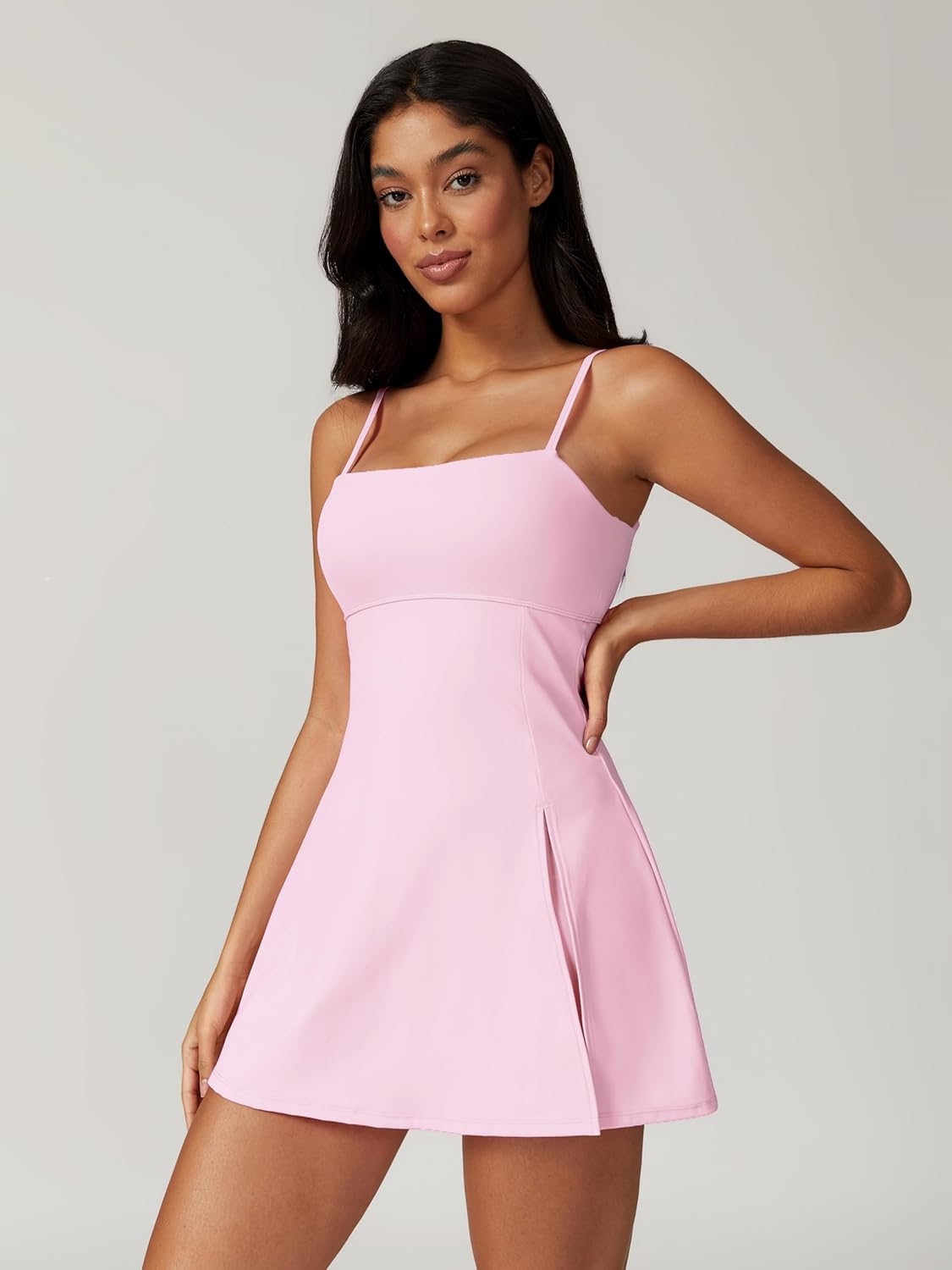 ABOCIW Womens Square Neck Tennis Dress with Shorts Spaghetti Strap Backless Workout Side Slit Athletic Golf Dresses - Image 4