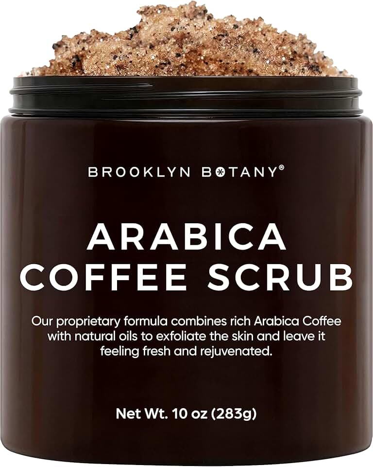 Brooklyn Botany Arabica Coffee Body Scrub - Moisturizing and Exfoliating for Body, Face, Hand, Foot - Fights Stretch Marks, Fine Lines, Wrinkles - Great Gifts for Women &amp; Men - 10 oz