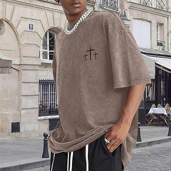 Christian Faith Over Fear Shirt for Men Cross God Oversized T-Shirt Inspirational Jesus Religious Short Sleeve Tops