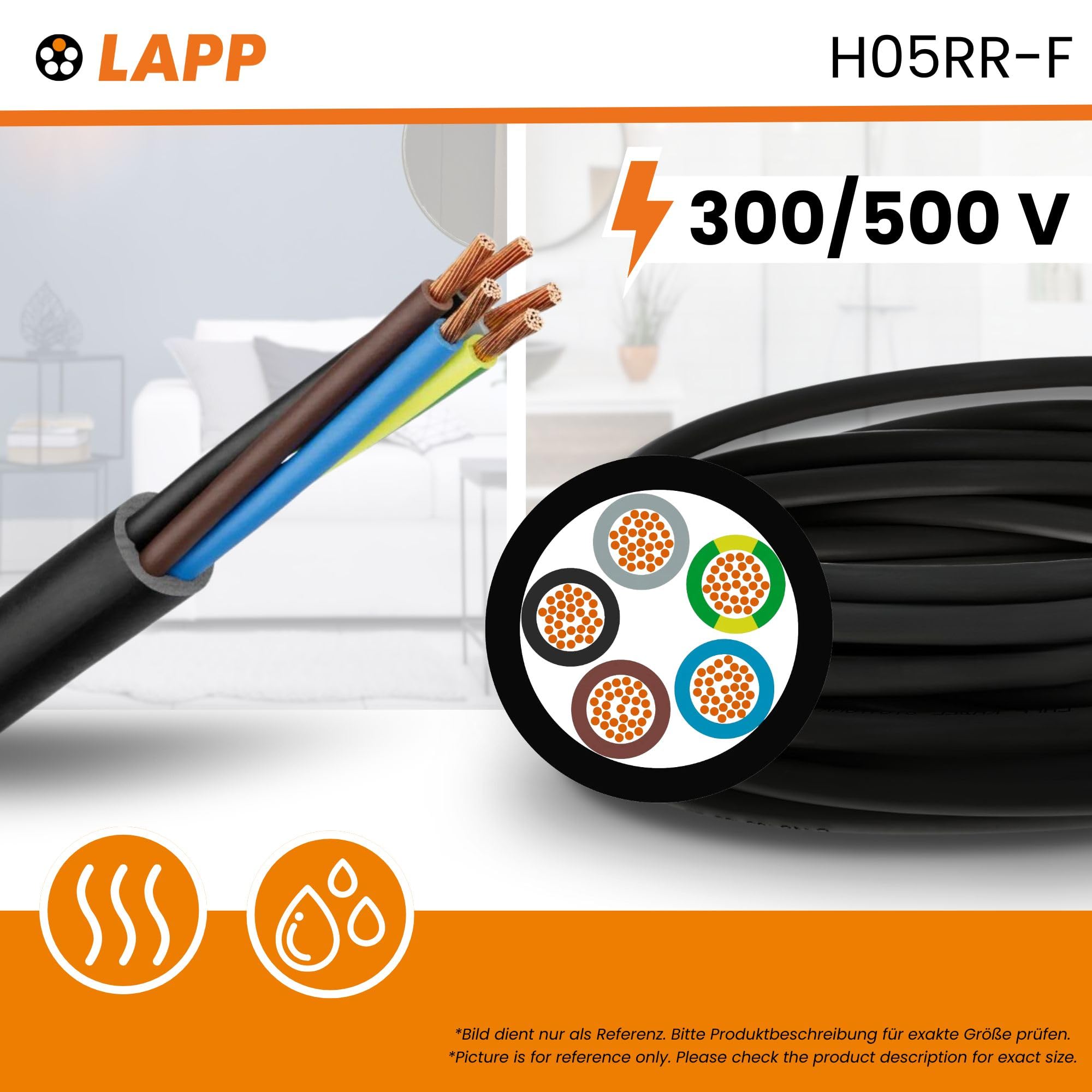 Lapp 10 m Cavo Alimentazione H05RR-F 5G1,5 mm² - Cavo in Gomma Nero | Linea elettrica flessibile a filo sottile per elettrodomestici, trapani e uso interno o esterno temporaneo